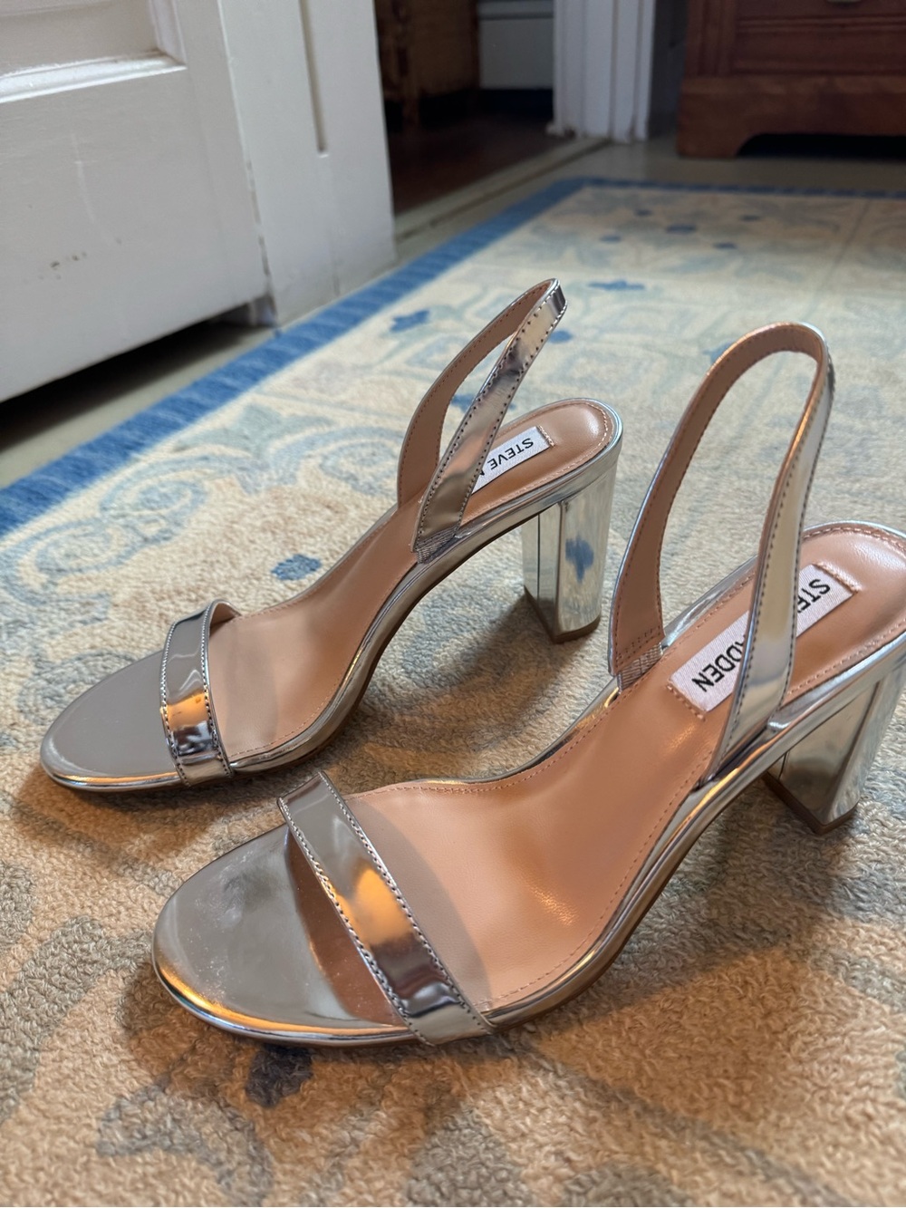 Steve Madden Metallic Silver Slingback Block Heels